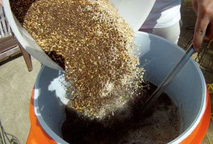 Dark grains are featured in this grain mill.